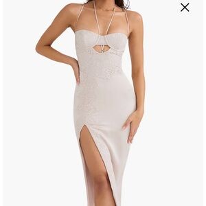 HOUSE OF CB 'Georgia' Crystal Satin and Lace Midi Dress cutout Size M